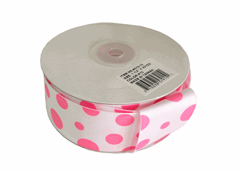 Polka Dot Grosgrain Ribbon Pink Glow 1.5" x 25Y 