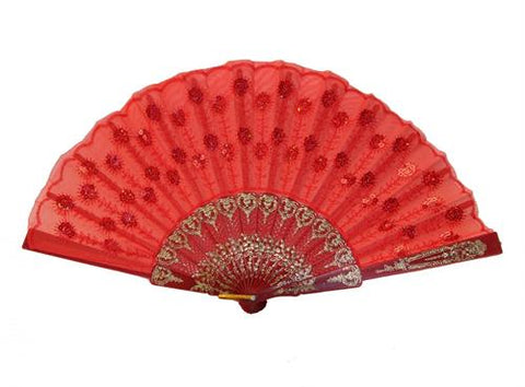 Red Cloth Hand Fans with Plastic Handle (10 pcs)