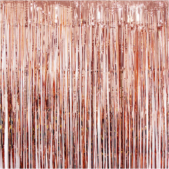 Rose Gold Metallic Foil Party Tassel Curtain Fringe Wall Decoration Hanging 40 Inch x 10 Ft