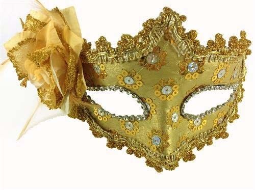 Handmade Gold Flower Design Venetian Mask With a Rose