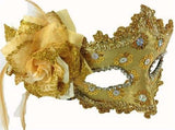 Handmade Gold Flower Design Venetian Mask With a Rose