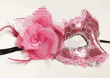 Handmade Pastel Pink Venetian Mask with a Rose
