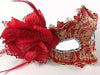 Handmade Red and gold print Venetian Mask with a rose