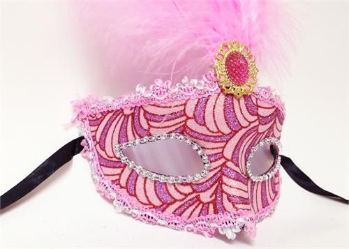 Handmade Pink Venetian Mask with a Feather