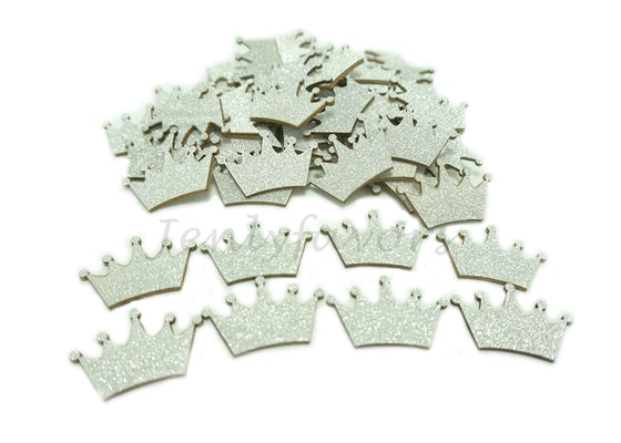 100Pcs Mini Glitter Wood Princess Crown Silver for Baby Shower Wedding Birthday Party Decorations