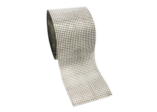  4.5" x 10 yards Rhinestone-Look Diamond Wrap Ribbon Silver (1 roll)