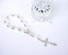  Baptism Favors 7 Inch Mini Rosary Pearl Beads with Silver Plated Accents (12 Pieces)