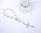 Baptism Favors 7 Inch Mini Rosary Pearl Beads with Silver Plated Accents (12 Pieces)