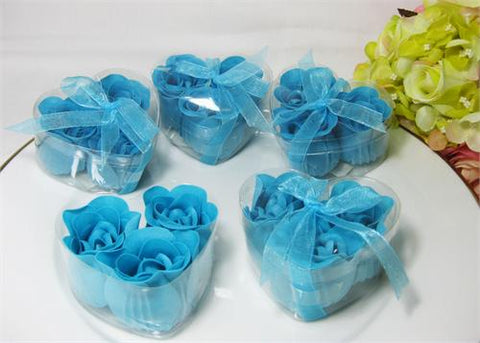 Scented Rose Soap Favor Heart Shape Box Turquoise (12 boxes)