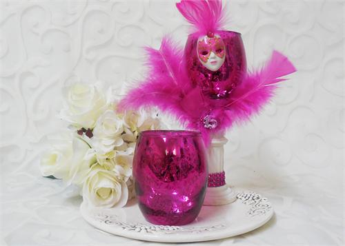 3 3/4" Fuschia Chrome Crackled Votive Holders - 1 Doz